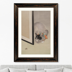 Репродукция картины в раме cat watching a spider , 1888г. (картины в квартиру) серый 60x80 см.