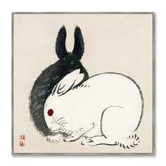 Репродукция картины на холсте black and white rabbits 1882г. (картины в квартиру) бежевый 105x105 см.