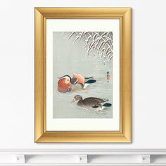 Репродукция картины в раме mandarin ducks 1936г. (картины в квартиру) серый 51x71 см.