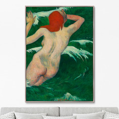 Репродукция картины на холсте in the waves 1889г. (картины в квартиру) зеленый 75x105 см.
