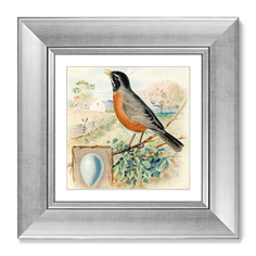 Репродукция картины в раме птицы, винтажная почтовая открытка №2 1918г. (картины в квартиру) бежевый 36x36 см.