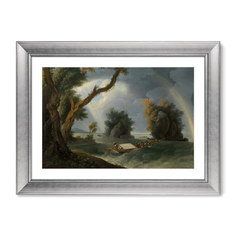 Репродукция картины в раме storm near the col-gon rocks 1790г. (картины в квартиру) зеленый 61x81 см.