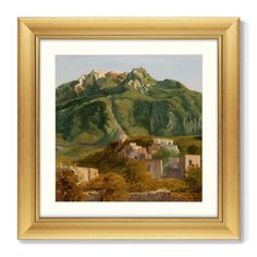Репродукция картины в раме village on the island of ischia 1826г. (картины в квартиру) зеленый 61x61 см.