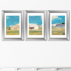 Набор из 3-х репродукций картин в раме breton village 1890г. (картины в квартиру) голубой 51x71 см.