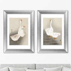 Набор из 2-х репродукций картин в раме two geese , 1900г. (картины в квартиру) серый 50x70 см.