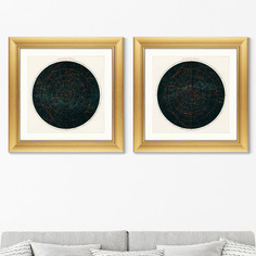 Набор из 2-х репродукций картин в раме constellations of the two hemispheres , 1877г. (картины в квартиру) черный 60x60 см.