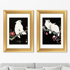 Набор из 2-х репродукций картин в раме cockatoo and pomegranate , 1925г. (картины в квартиру) черный 50x70 см.