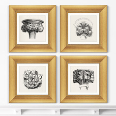Набор из 4-х репродукций картин в раме stone ornaments , 1871г. (картины в квартиру) серый 35x35 см.