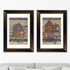 Набор из 2-х репродукций картин в раме houses with laundry (suburb ii) , 1914г. (картины в квартиру) коричневый 50x70 см.