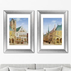 Набор из 2-х репродукций картин в раме the old town hall of amsterdam , 1657г. (картины в квартиру) бежевый 50x70 см.