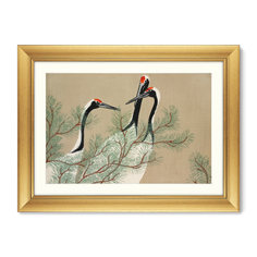 Репродукция картины в раме cranes from momoyogusa–flowers, 1909г. (картины в квартиру) золотой 80x60 см.
