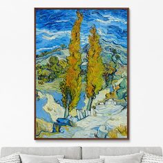 Репродукция картины на холсте the poplars at saint-rémy , 1889г. (картины в квартиру) голубой 75x105 см.