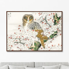 Репродукция картины на холсте short-eared owl and cherry flower , 1885г. (картины в квартиру) бежевый 105x75 см.
