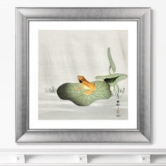 Репродукция картины в раме frog on lotus leaf , 1901г. (картины в квартиру) зеленый 60x60 см.