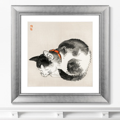Репродукция картины в раме sleeping cat , 1892г. (картины в квартиру) серый 60x60 см.