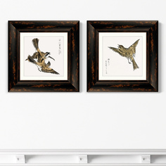 Набор из 2-х репродукций картин в раме japanese yellow-throated bunting , 1885г. (картины в квартиру) бежевый 35x35 см.