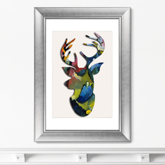 Репродукция картины в раме олень синий всадник , 2016г (картины в квартиру) мультиколор 50x70 см.