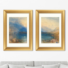 Набор из 2-х репродукций картин в раме the lake of zug , 1842г. (картины в квартиру) голубой 50x70 см.
