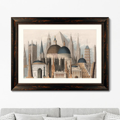 Репродукция картины в раме comparative view of the principal buildings in the world , 1850г. (картины в квартиру) бежевый 80x60 см.