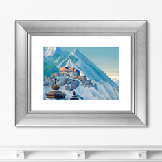 Репродукция картины в раме тибет. гималаи , 1933г. (картины в квартиру) голубой 50x40 см.
