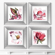 Набор из 4-х репродукций картин в раме himalaya plants pink-flower , 1869г. (картины в квартиру) розовый 35x35 см.