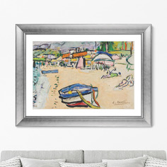 Репродукция картины в раме on the beach, south of france , 1915г. (картины в квартиру) бежевый 80x60 см.