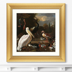 Репродукция картины в раме плавающее перо , 1680г. (картины в квартиру) коричневый 60x60 см.