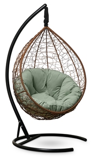 Подвесное кресло-кокон sevilla verde velour горячий шоколад с зеленой подушкой (лаура) коричневый 110x195x110 см. Laura