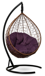 Подвесное кресло-кокон sevilla verde velour горячий шоколад с фиолетовой подушкой (лаура) коричневый 110x195x110 см. Laura