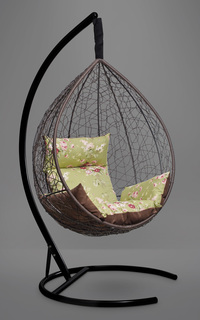 Подвесное кресло-кокон sevilla elegant коричневое с коричневой/зеленой подушкой (лаура) коричневый 110x195x110 см. Laura