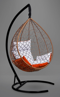 Подвесное кресло-кокон sevilla elegant горячий шоколад с оранжевой/белой подушкой (лаура) коричневый 110x195x110 см. Laura