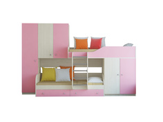 Кровать двухъярусная лео дуб молочный/ розовый (рв-мебель) розовый 329.2x85x221.6 см.