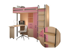 Кровать-чердак м-85 дуб молочный/розовый (рв-мебель) розовый 201.5x125x185.5 см.