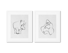 Набор из 2-х репродукций картин в раме gorilla and rhino (картины в квартиру) белый 42x52 см.