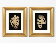 Набор из 2-х репродукций картин в раме golden leaves, no1 (картины в квартиру) черный 40x50 см.