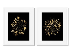 Набор из 2-х репродукций картин в раме flowers in the night (картины в квартиру) черный 42x52 см.