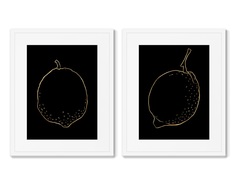 Набор из 2-х репродукций картин в раме fruit in the night (картины в квартиру) черный 42x52 см.