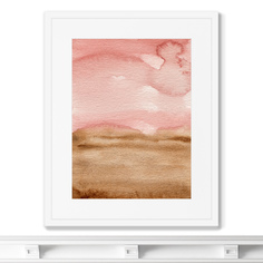 Репродукция картины в раме sunset over the field (картины в квартиру) розовый 42x52 см.