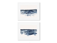 Набор из 2-х репродукций картин в раме nordic sea view (картины в квартиру) синий 52x42 см.
