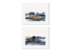 Набор из 2-х репродукций картин в раме autumn landscape (картины в квартиру) синий 52x42 см.