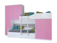 Кровать двухъярусная лео дуб белый/розовый (рв-мебель) розовый 329.2x85x221.6 см.