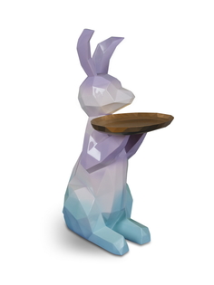 Большая статуэтка - столик,  заяц с подносом для мелочей (my interno) голубой 36x67x36 см.