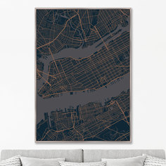 Репродукция картины на холсте underground geometry of new york, 2020г. (картины в квартиру) черный 75x105 см.