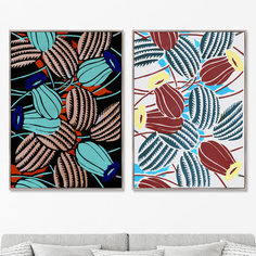 Набор из 2-х репродукций картин на холсте vintage flower patterns, elegant art nouveau, no 2, 1925г. (картины в квартиру) мультиколор 75x105 см.