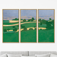 Репродукция картины на холсте из 3-х частей corn fields, 1900г. (картины в квартиру) зеленый 157x105 см.