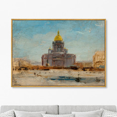 Репродукция картины на холсте saint petersbourg, saint isaac, 1844г. (картины в квартиру) голубой 105x75 см.