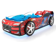 Кровать-машина карлсон турбо спайдер (с объемными колесами, с подсветкой дна и фар) (magic cars) красный 85x48x178 см.