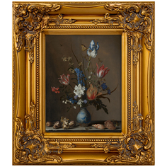 Репродукция картины «цветы в китайской вазе и раковины» (object desire) коричневый 34x40x5 см.