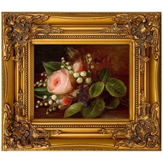 Репродукция картины натюрморт с розами и ландышами (object desire) золотой 34x39x4 см.