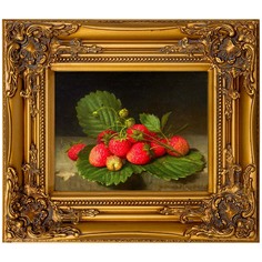 Репродукция картины натюрморт с клубникой (object desire) золотой 34x39x4 см.